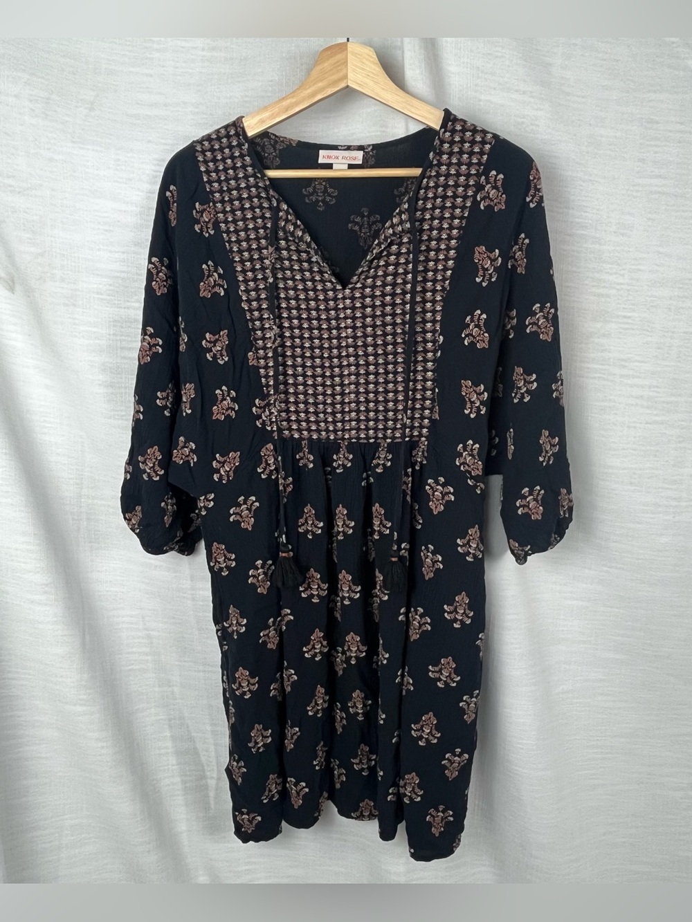 Knox Rose Navy Dress Boho Indie Floral Smocked Tunic Flowy